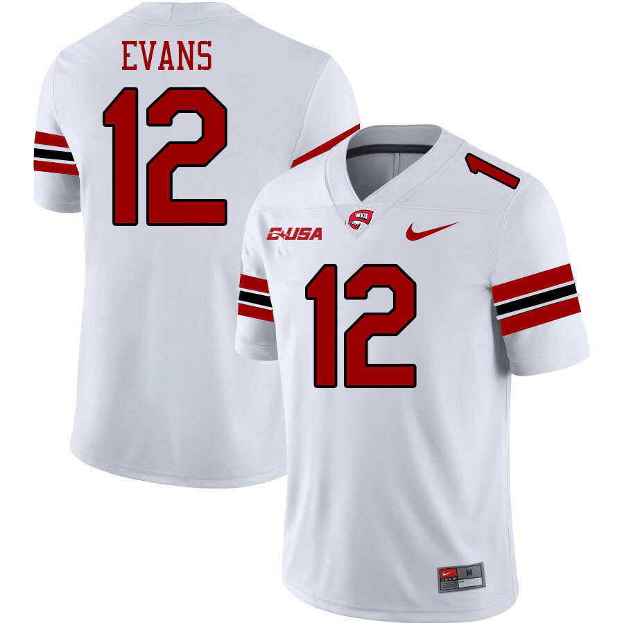 Western Kentucky Hilltoppers #12 R.J. Evans College Football Jerseys Stitched Sale-White
